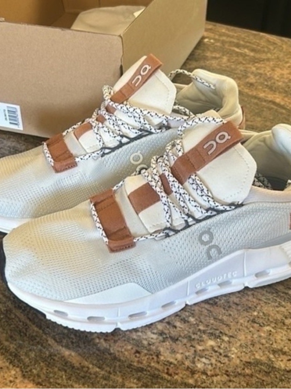 On Cloudtec Women's Sneakers in Light Gray with Tan Accents